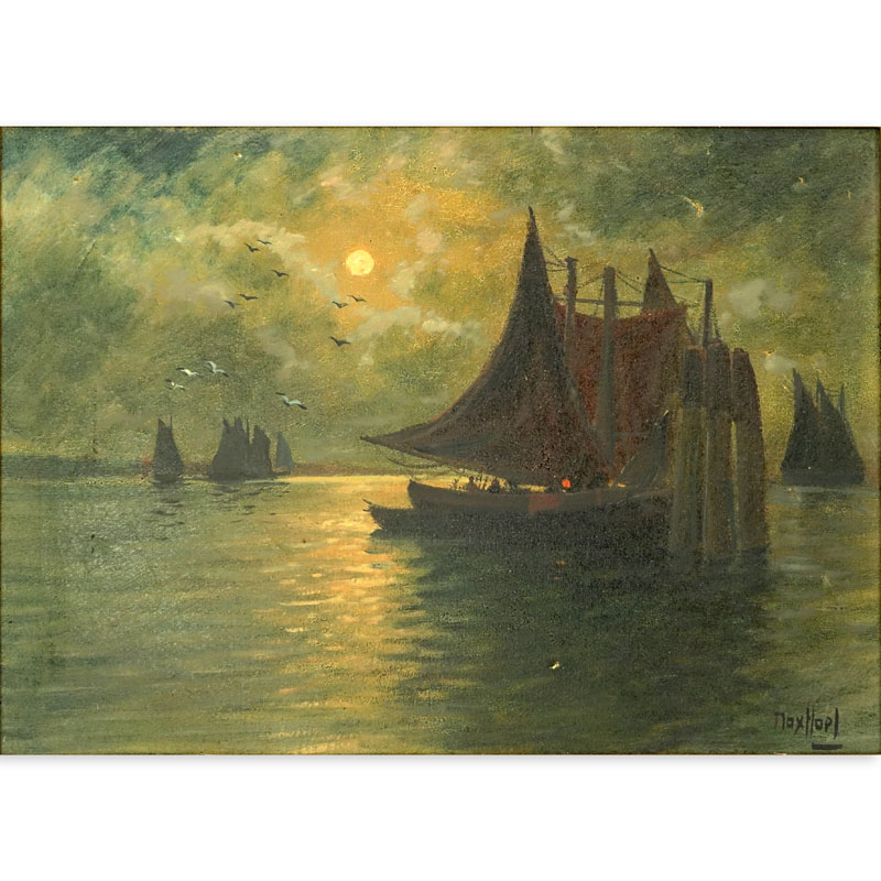 19/20th Century Oil on Canvas "Nautical Scene" Signed Max Hopl?