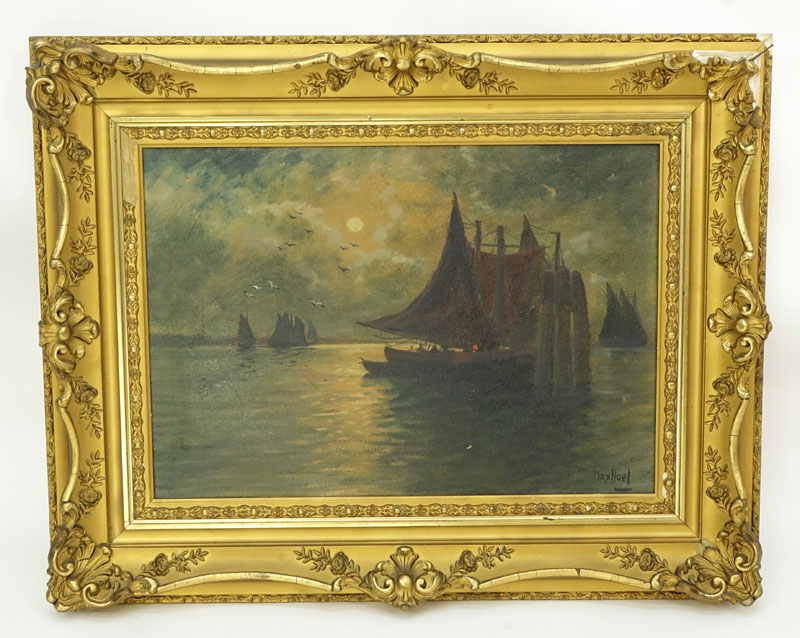 19/20th Century Oil on Canvas "Nautical Scene" Signed Max Hopl?