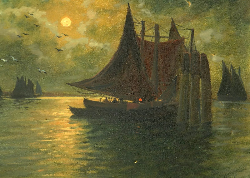 19/20th Century Oil on Canvas "Nautical Scene" Signed Max Hopl?