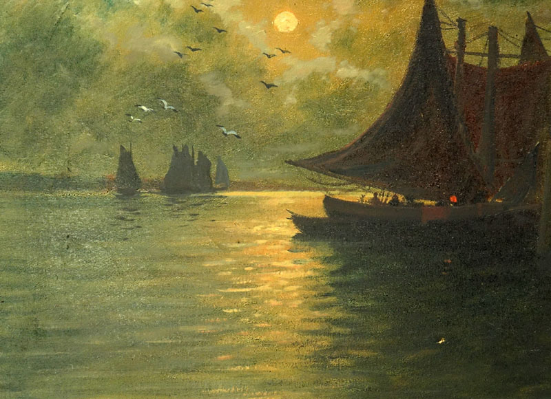 19/20th Century Oil on Canvas "Nautical Scene" Signed Max Hopl?
