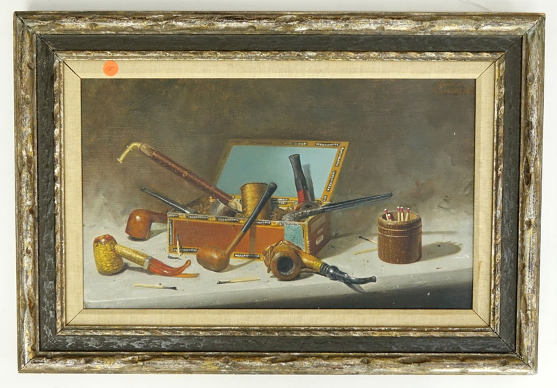 Frank Liljegren, American  (born 1930) Oil on Canvas, Still Life Composition with Smoking Pipes and Matches, 