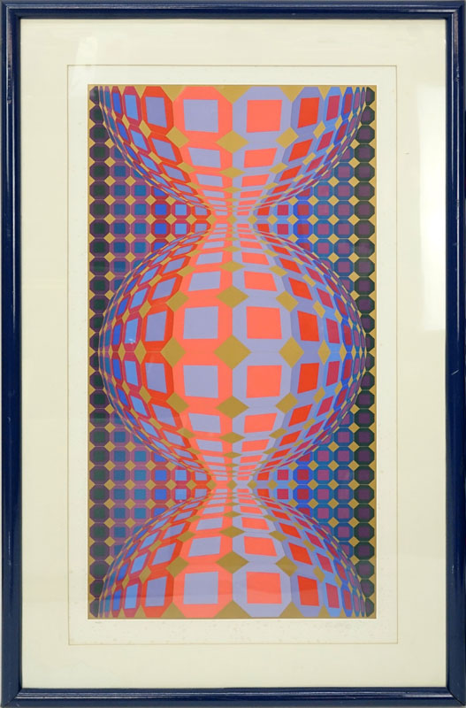 Victor Vasarely, Hungarian  (1906 - 1997) Lithograph, Cubic Composition, Pencil Signed and Inscribed "XV/L" on Lower Border.