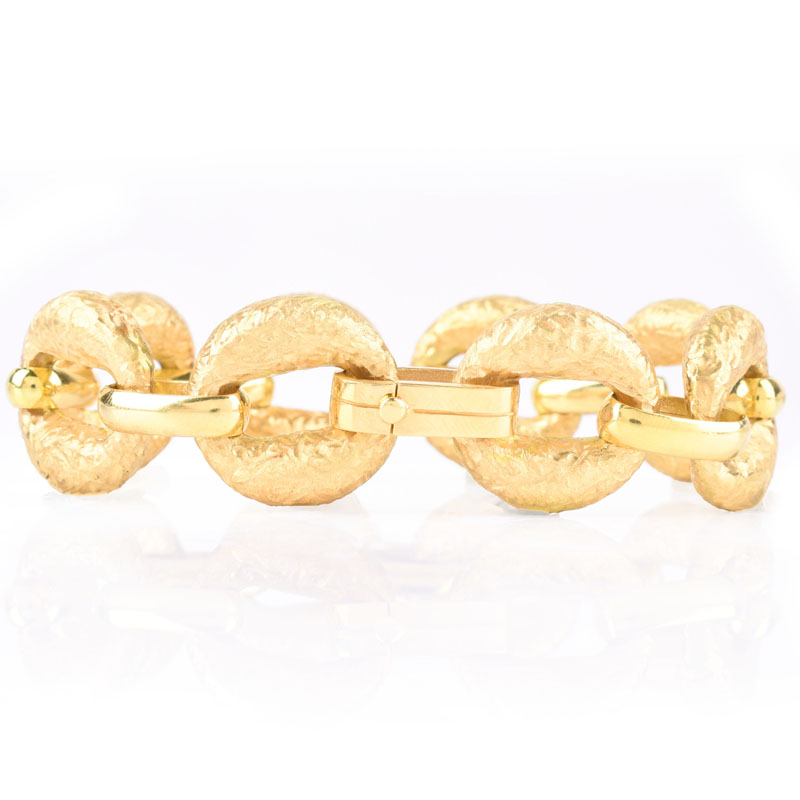 Retro Design Italian 18 Karat Yellow Gold Geometric Link Bracelet.
