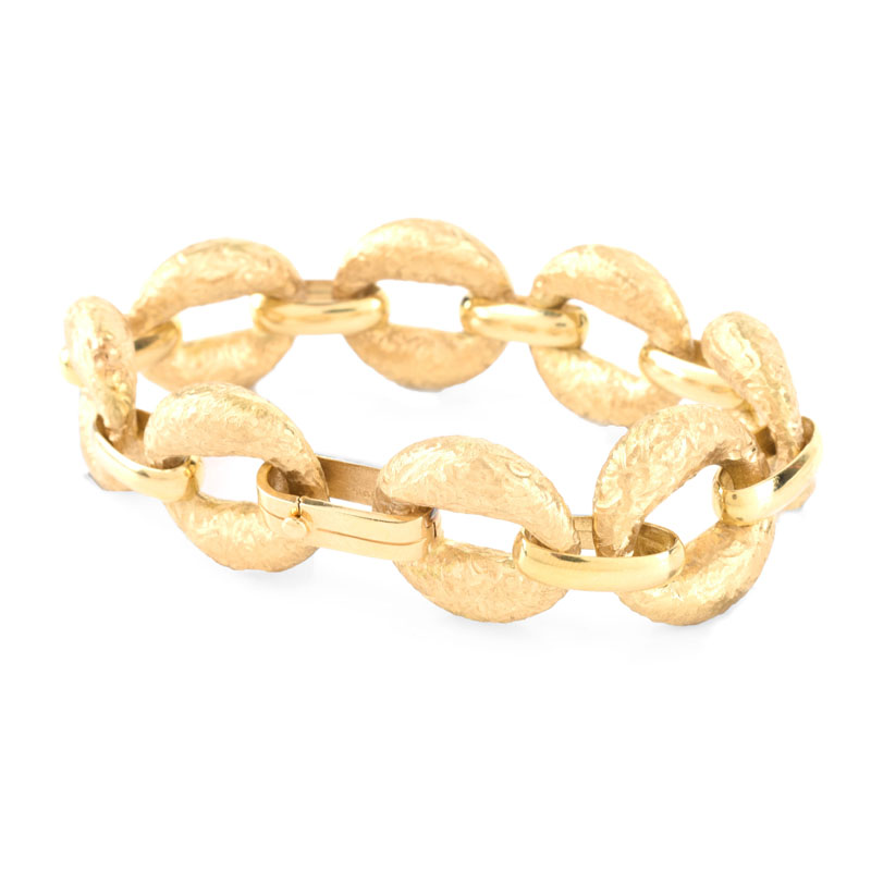 Retro Design Italian 18 Karat Yellow Gold Geometric Link Bracelet.