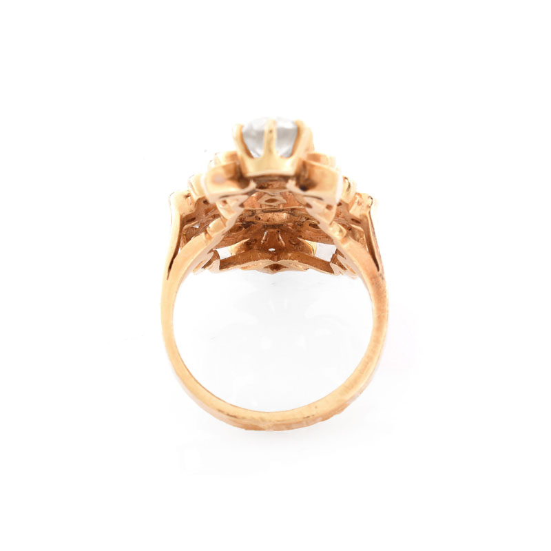 Vintage Approx. 3.50 Carat TW Old European Cut and Round Cut Diamond and 14 Karat Yellow Gold Ring.