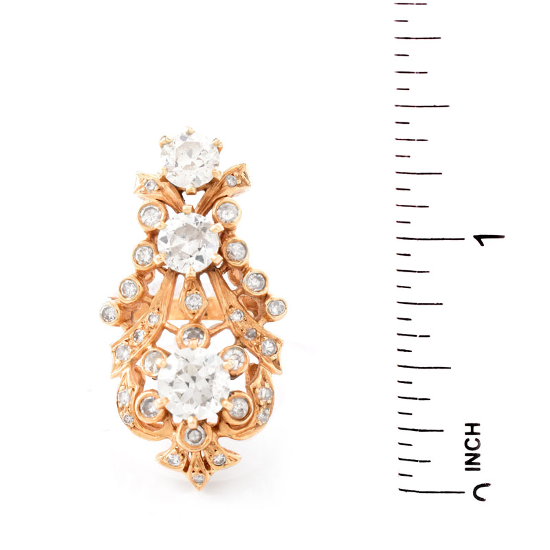 Vintage Approx. 3.50 Carat TW Old European Cut and Round Cut Diamond and 14 Karat Yellow Gold Ring.
