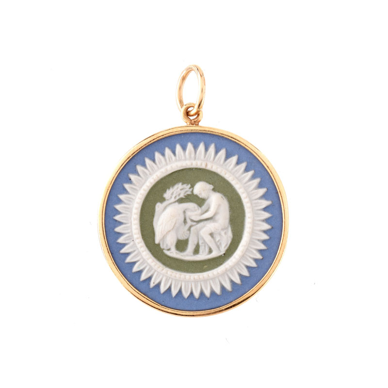 Five (5) Piece 14 Karat Yellow Gold Including a Porcelain Pendant, a Dog Stickpin, a Flower Brooch with Small Diamonds and Pearl, Two (2) Small Pins with Opals.