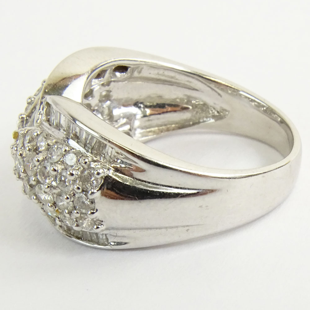 Vintage Approx. 2.0 Carat Round Brilliant and Baguette Cut Diamond and 14 Karat White Gold Cluster Ring.