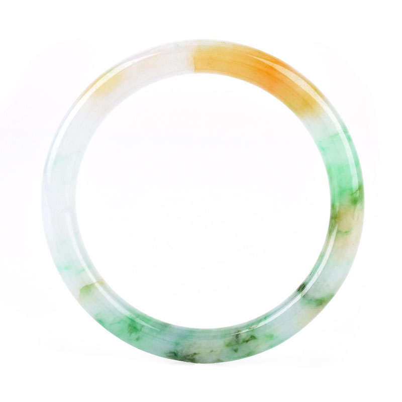 Vintage White to Green to Russet Jade Bangle Bracelet.