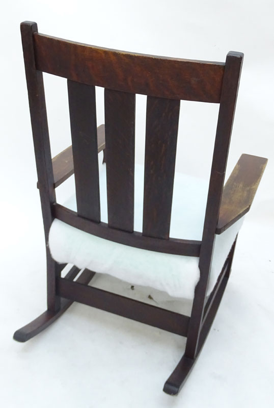 Early to Mid 20th Century L. & J.G. Stickley Style Mission Oak Rocking Chair.