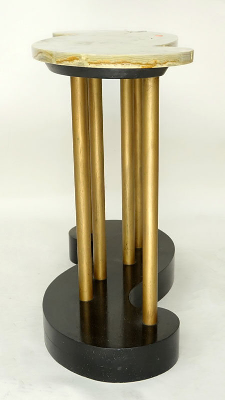 Mid Century Modern Wood and Gilt Metal, Onyx Top Table. 