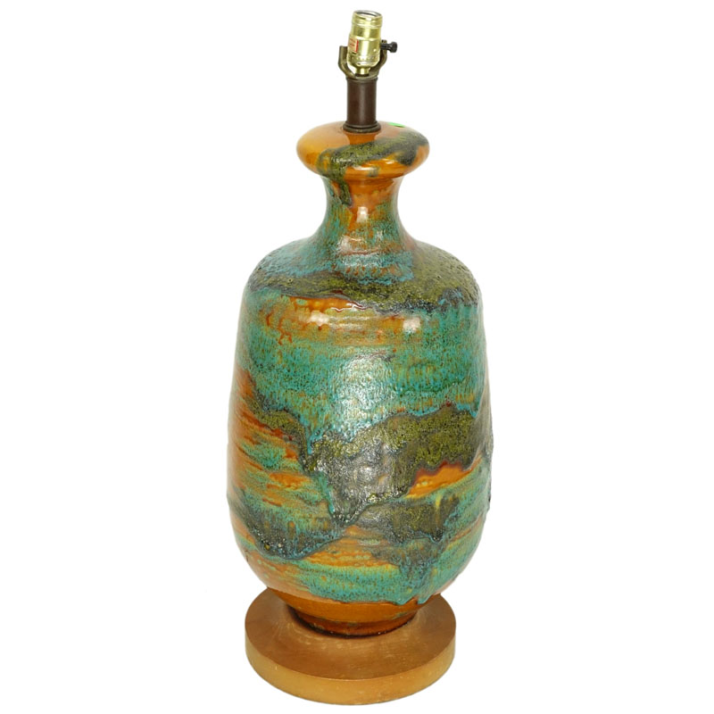 Mid Century Modern Volcanic Glaze Pottery Lamp.