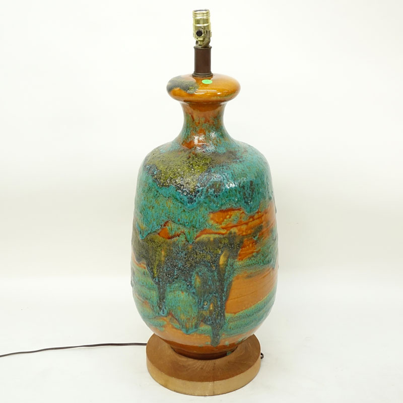 Mid Century Modern Volcanic Glaze Pottery Lamp.