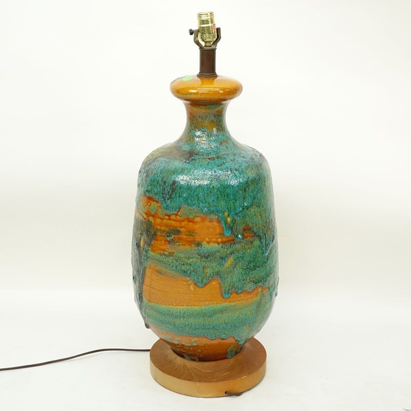 Mid Century Modern Volcanic Glaze Pottery Lamp.