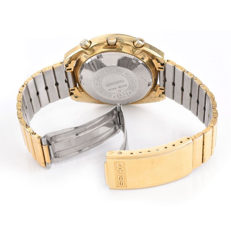 Men's Vintage Seiko Tachymeter Gold Plated Stainless Steel Automatic Bracelet Watch, 6139-6015. 