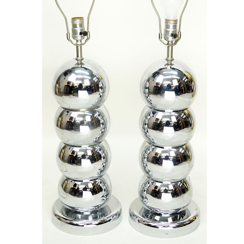 Pair of Mid Century Modern George Kovacs Style, Chrome Stacked Ball Lamps. 