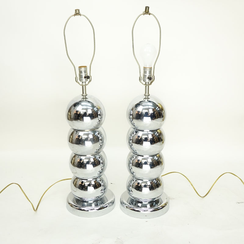 Pair of Mid Century Modern George Kovacs Style, Chrome Stacked Ball Lamps. 