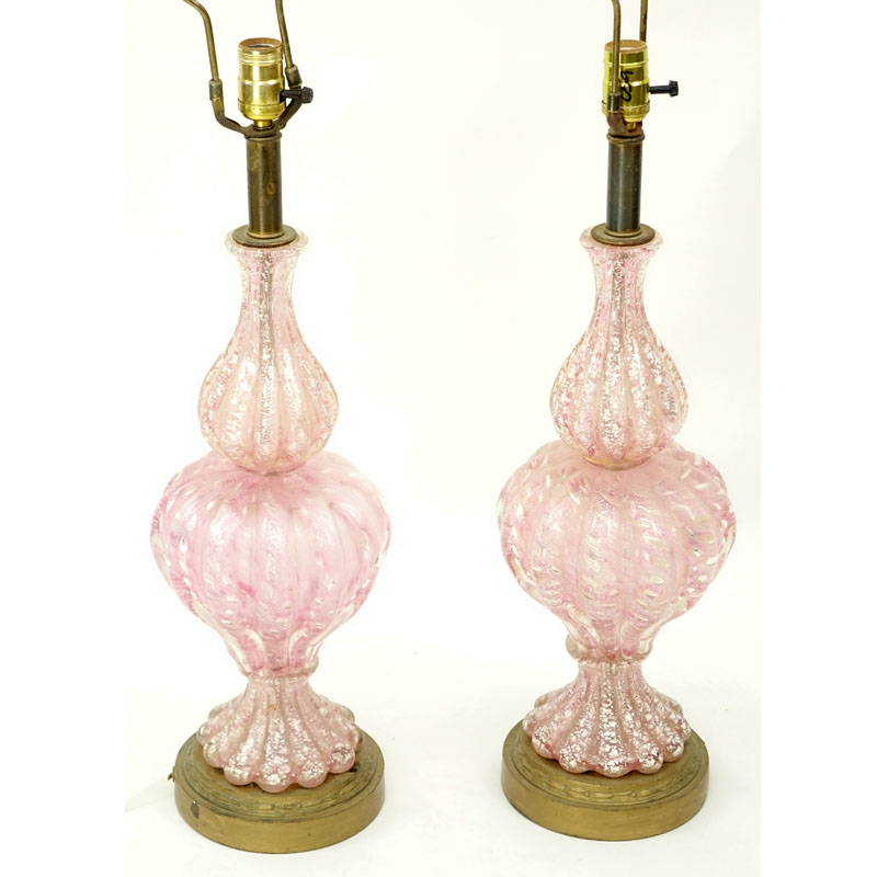 Pair of Mid Century Italian Hand Blown Venetian Murano Art Glass Lamps.