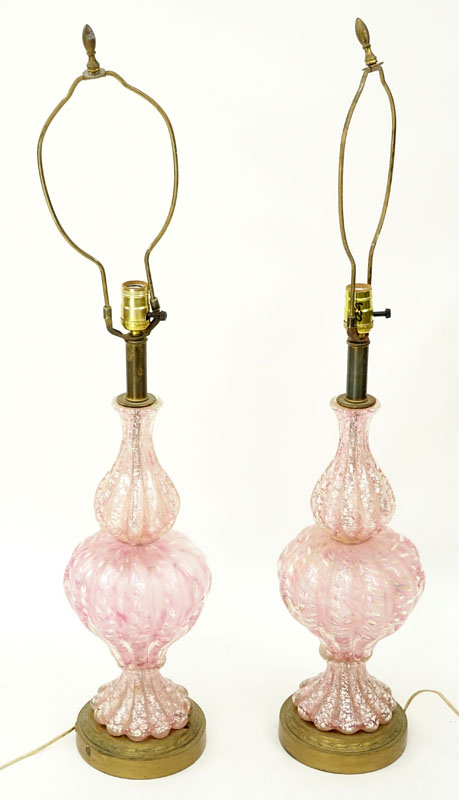 Pair of Mid Century Italian Hand Blown Venetian Murano Art Glass Lamps.