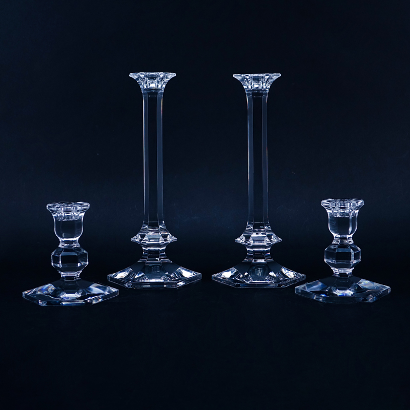 Four (4) Val St-Lambert Crystal Candlesticks. Signed.