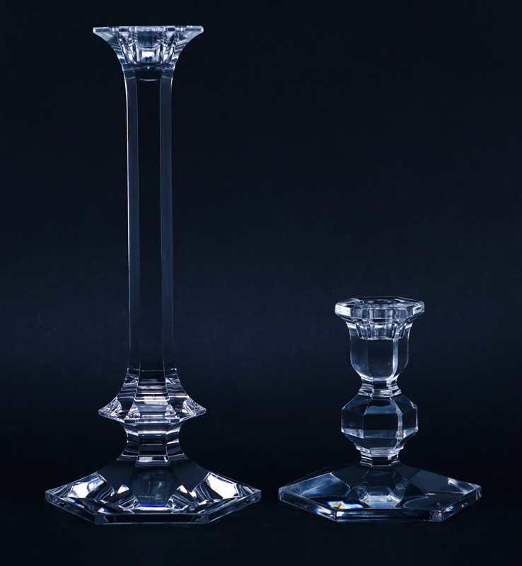 Four (4) Val St-Lambert Crystal Candlesticks. Signed.