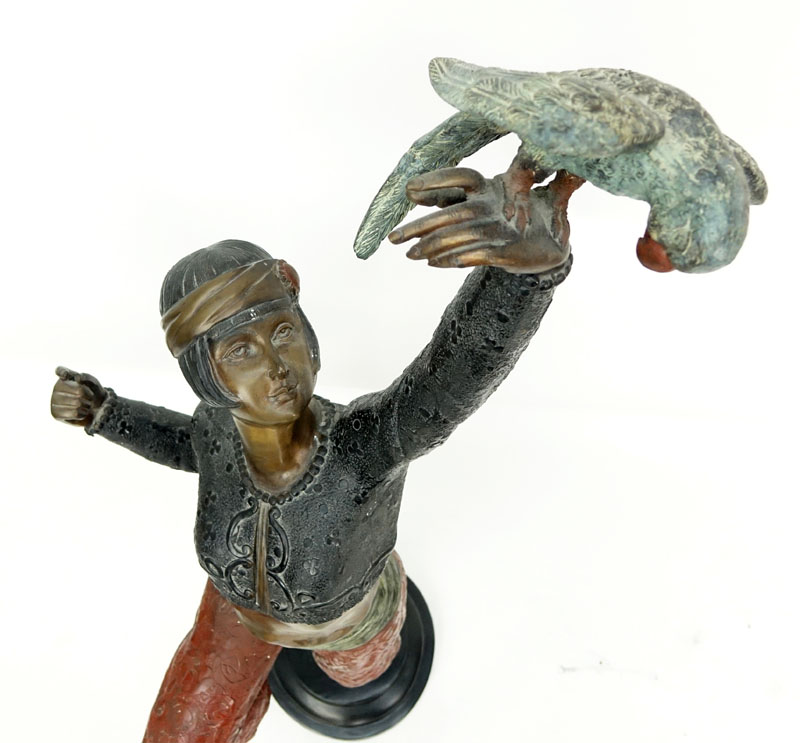 Large Art Deco style Patinated Bronze Sculpture, Dancer with Bird, Unsigned. 