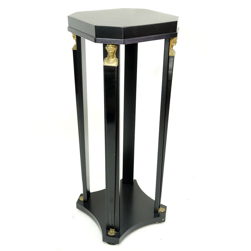 20th Century Empire Style Black Lacquer Pedestal Stand.