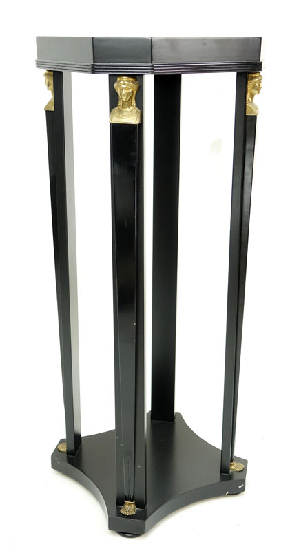 20th Century Empire Style Black Lacquer Pedestal Stand.