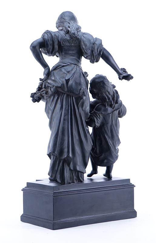 After: Hippolyte Moreau, French (1832 - 1927) Composition Sculpture, Mother and Child with Sheep.