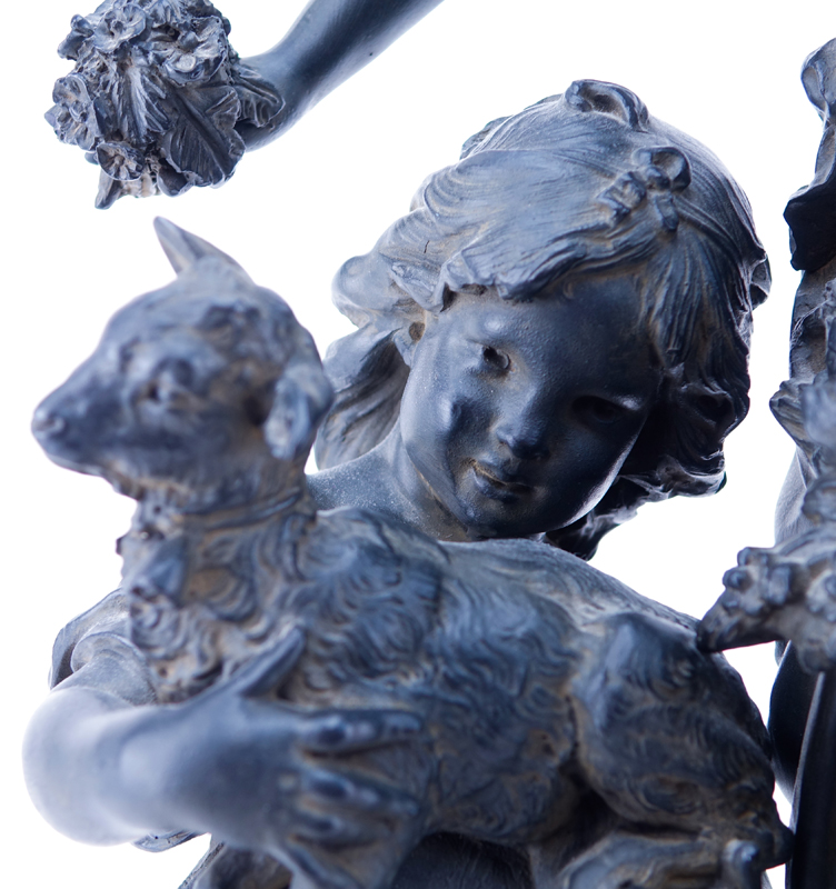After: Hippolyte Moreau, French (1832 - 1927) Composition Sculpture, Mother and Child with Sheep.