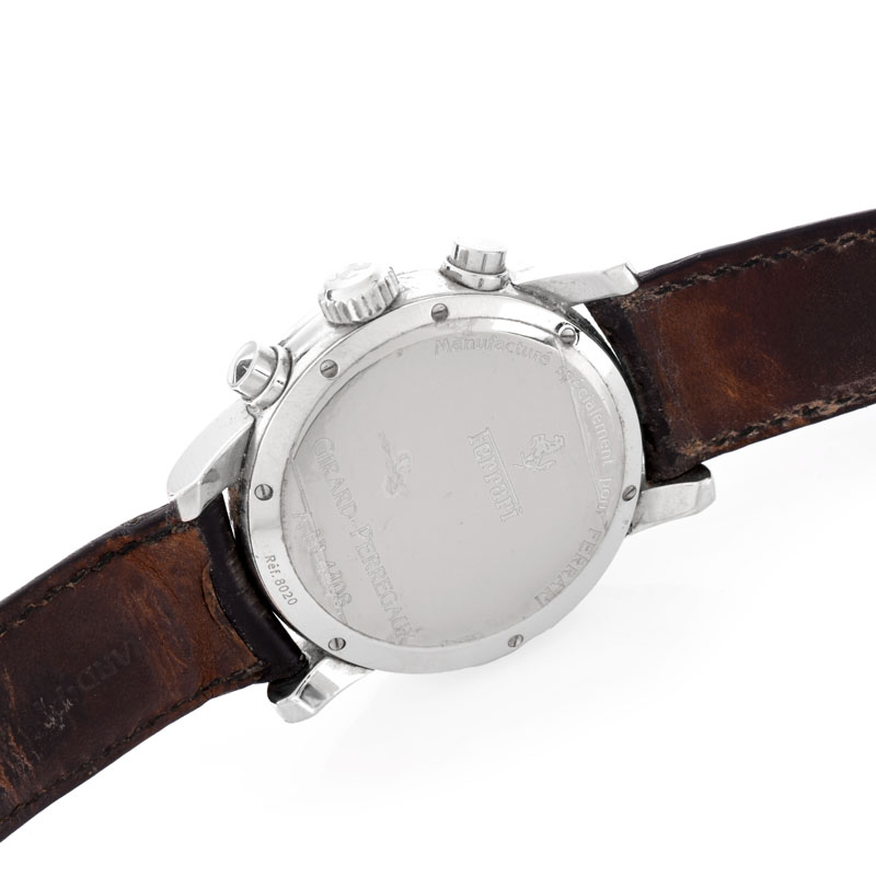 Men's Vintage Girard-Perregaux for Ferrari Stainless Steel Chronograph with Yellow Dial and Leather Strap.