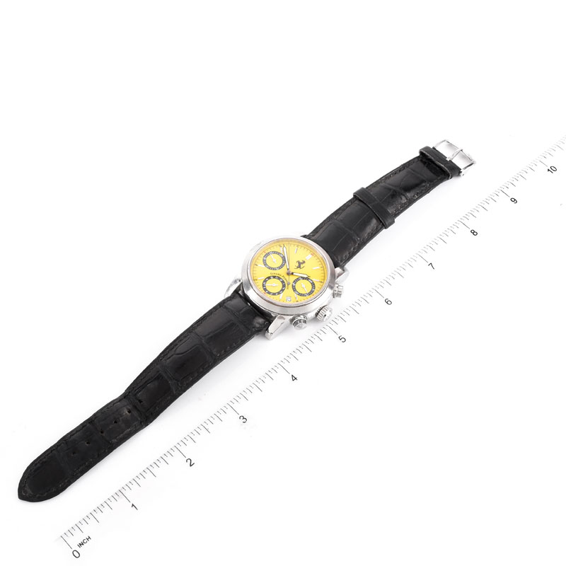 Men's Vintage Girard-Perregaux for Ferrari Stainless Steel Chronograph with Yellow Dial and Leather Strap.