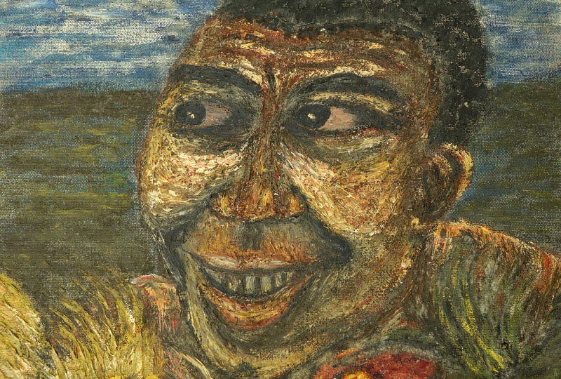 Henri Merceron, Haitian (20th century) Oil on Masonite, Portrait of a Male with Roosters.