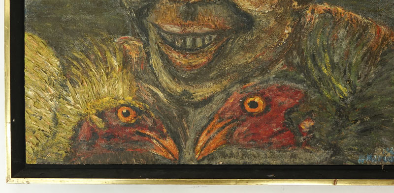 Henri Merceron, Haitian (20th century) Oil on Masonite, Portrait of a Male with Roosters.