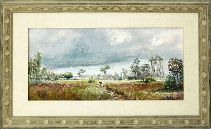 Sam Vinikoff, American  (born 1919) Oil on Board "Children of the Glades" Signed Lower Left. 