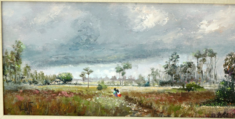 Sam Vinikoff, American  (born 1919) Oil on Board "Children of the Glades" Signed Lower Left. 