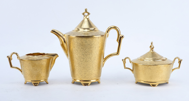 Seven (7) Vintage Pickard Gold Encrusted Floral Porcelain Tableware.