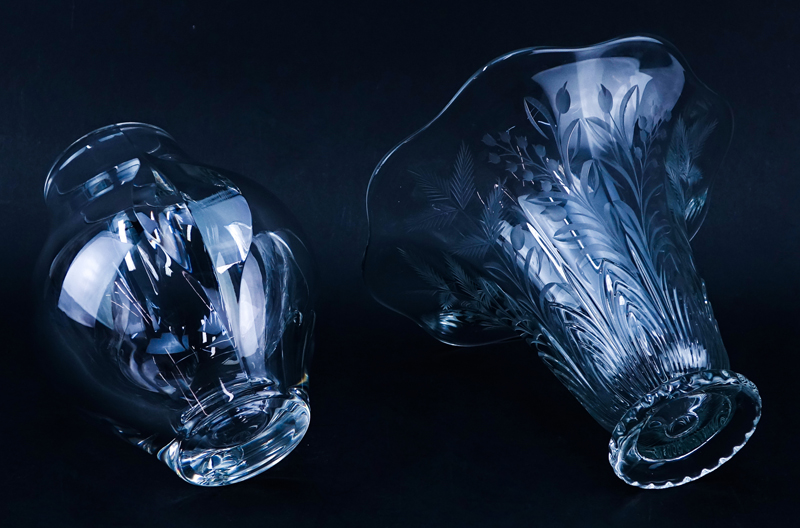 Lot of Two (2) Tableware, St. Louis Crystal Vase along with Etched Glass Vase.