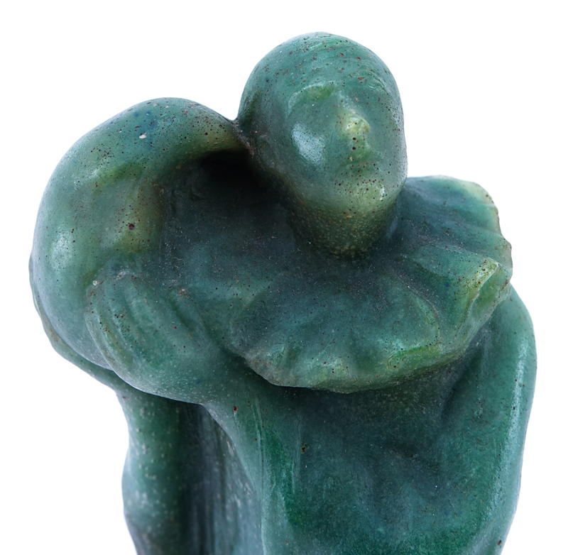 Amalric Walter, French  (1870 - 1959) Walter of Nancy, Pate De Verre "Harlequin Holding Moon" Sculpture. 