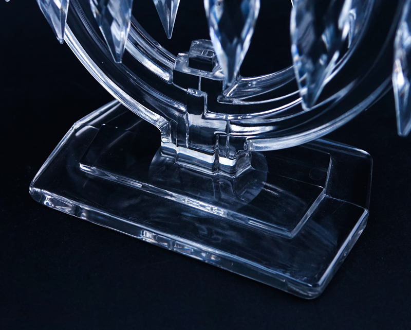 Pair of Heisey New Era Two Light Glass Candlesticks with Hanging Prisms.