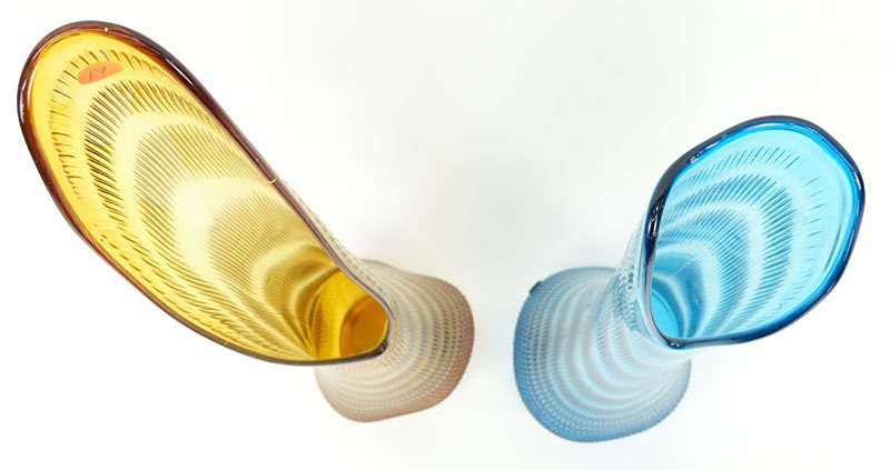 Two (2) Large Modern Art Glass Vases. Unsigned.