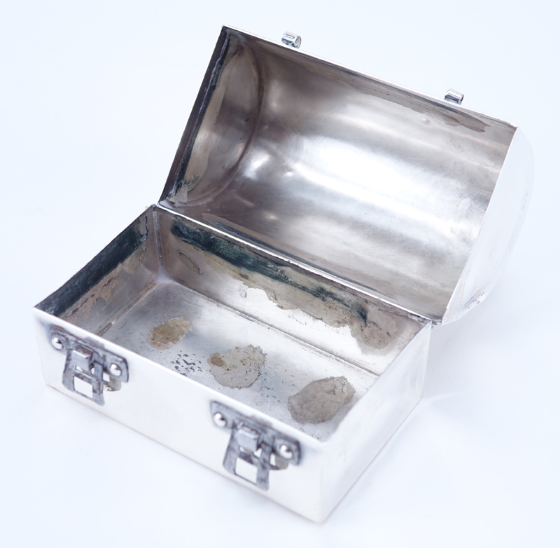 Cartier Hand Made Sterling Silver Miniature Lunch Box. Inscribed "Linda And Jay November 27, 1971".