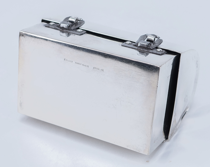 Cartier Hand Made Sterling Silver Miniature Lunch Box. Inscribed "Linda And Jay November 27, 1971".