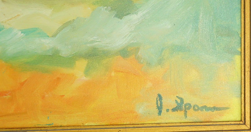 20th Century Oil on Canvas, Day at the Beach, Signed Sporn Lower Right.