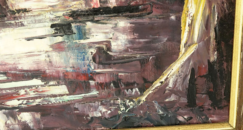 Lewis Vandercar, American  (1913 - 1988) Oil on Canvas, Untitled Abstract with Figures in Outdoor Scene, Signed Lower Left.