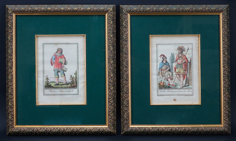 Pair of Antique Hand Colored Engravings. Includes: "Barbier Indien de Quito" and "Nobles Moderne et Ancien du Perou". 
