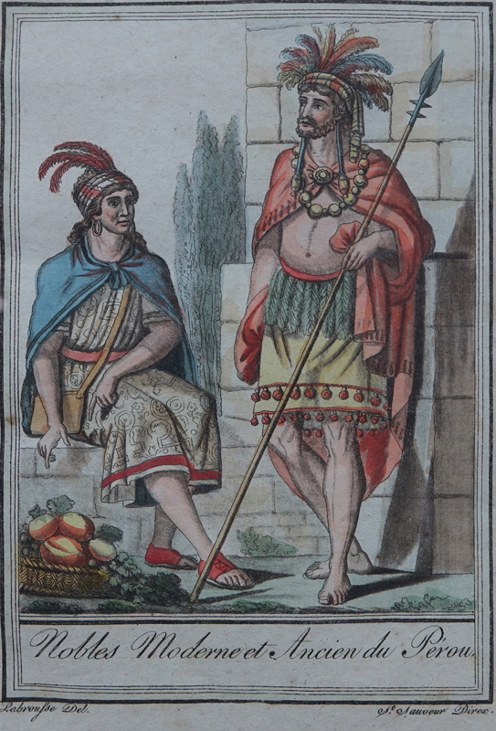 Pair of Antique Hand Colored Engravings. Includes: "Barbier Indien de Quito" and "Nobles Moderne et Ancien du Perou". 