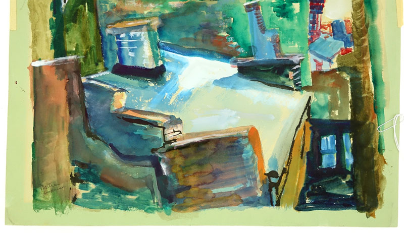 Bertram A Goodman, American (1904 - 1988) Watercolor on Paper "Roof Tops" Signed Lower Left. 