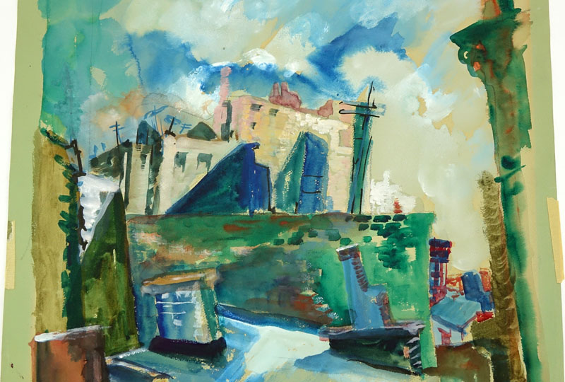 Bertram A Goodman, American (1904 - 1988) Watercolor on Paper "Roof Tops" Signed Lower Left. 