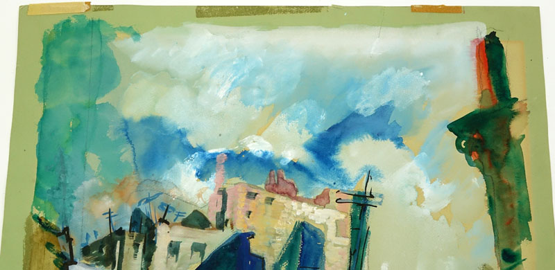 Bertram A Goodman, American (1904 - 1988) Watercolor on Paper "Roof Tops" Signed Lower Left. 